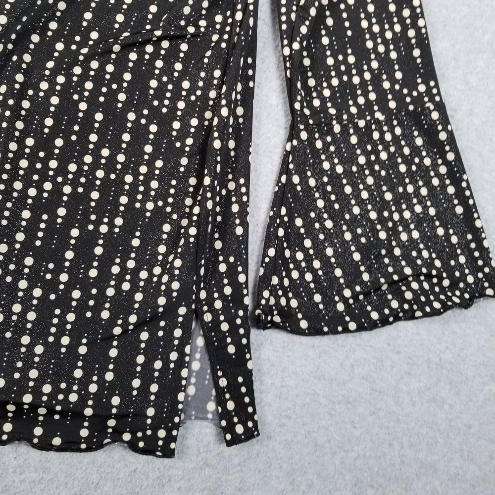 Susan Lawrence Top Womens 1X Plus Black Beige Polka Dot Bell Sleeve Blouse Fun - Picture 4 of 9